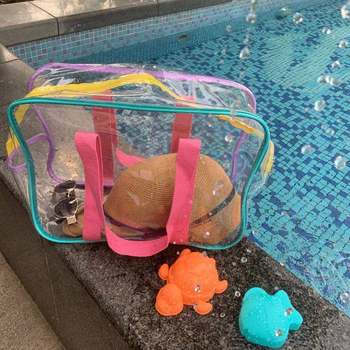 海边度假沙滩包防水手拎彩色透明包孩子游泳戏水玩具大容量收纳包