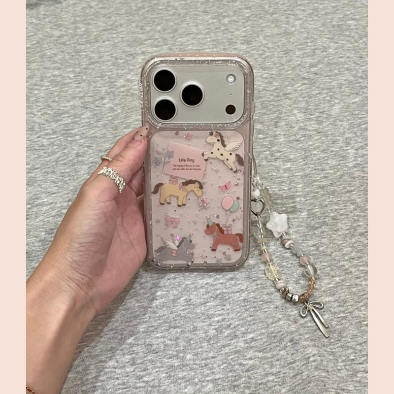 Japanese and Korean Style Cute Unicorn Pony Phone Case for Apple 17 Pro Max, iPhone 17 New Model for Women, 16 with Chain, 15 Niche Design, 14 High-End Feel, 16 Pro Shockproof, 15 Pro Protective Case