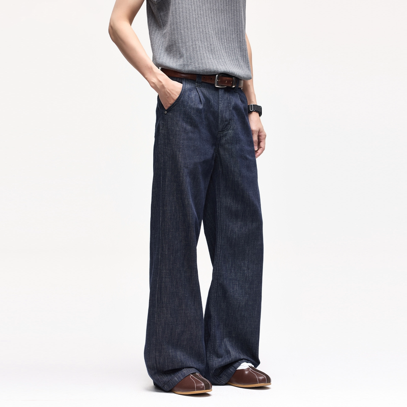 Old Money Style Linen Blend Jeans for Men 2026 New Trendy Brand High-End Vibe Cool Original Color Loose Wide-Leg Pants
