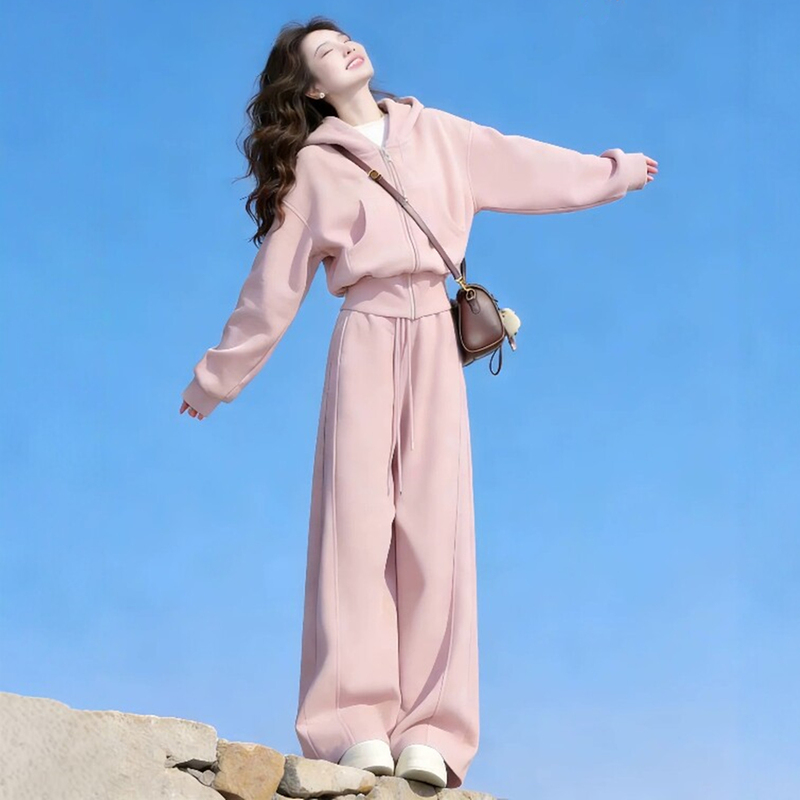 Salt-Style Age-Reducing Sports Suit for Women, Autumn Sweatshirt, Korean Style, Loose Fit, Slimming, Fashionable, Casual Two-Piece Set