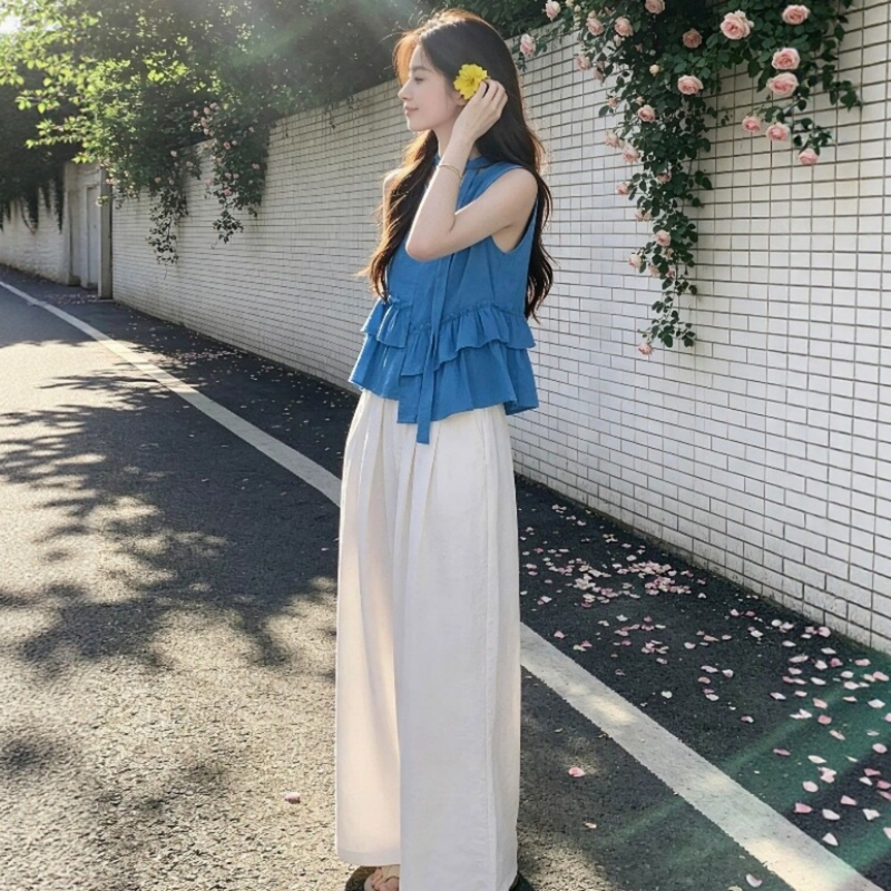 Korean Style, Very Stylish Outfit, a Complete Set of Casual and Elegant Suits for Women, Summer Fashion, Loose Tank Top and Wide-Leg Pants Two-Piece Set Korean Style, Very Stylish Outfit, a Complete Set of Casual and Elegant Suits for Women, Summer Fashion, Loose Tank Top and Wide-Leg Pants Two-Piece Set
