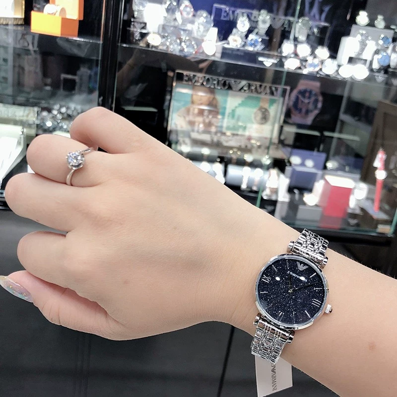 Женские часы Armani, синий звездное небо, кварцевый циферблат, дополненная реальность