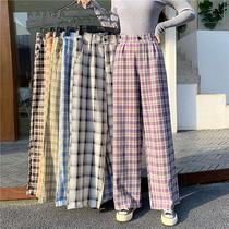 Simple Vintage Plaid Causal Long Women Pants Set Fashion Str