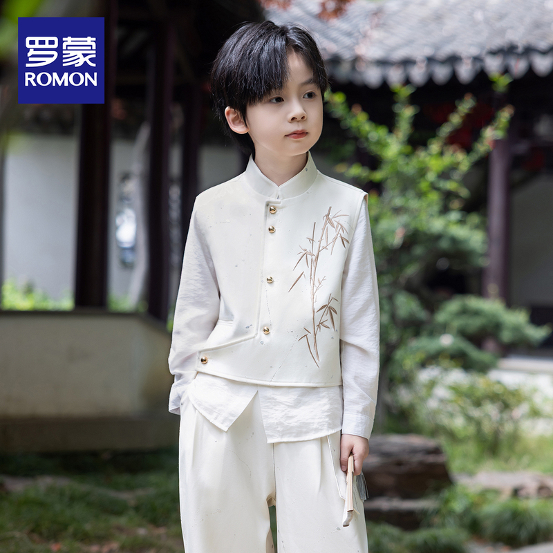 Romon Children's Hanfu Boys' Spring and Autumn Style National Style Scholar Suit Boys' Zen Vest Chinese Style Formal Wear Performance Costume Romon Children's Hanfu Boys' Spring and Autumn Style National Style Scholar Suit Boys' Zen Vest Chinese Style Formal Wear Performance Costume