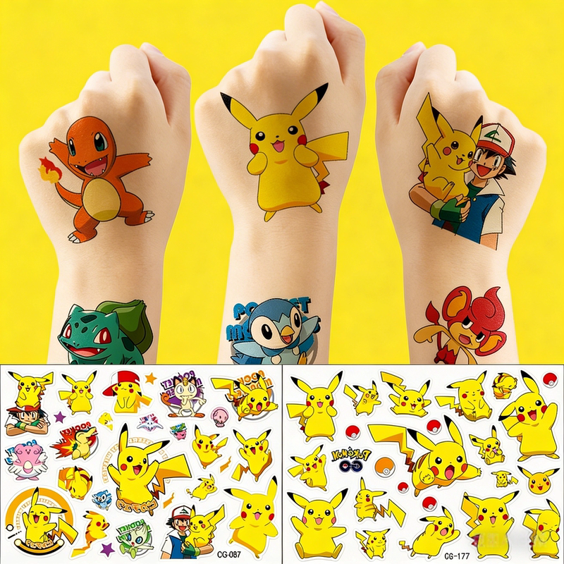 Children's Safety Cartoon Tattoo Stickers Waterproof Cute Toy Stickers Pokemon Cartoon Watermark Stickers