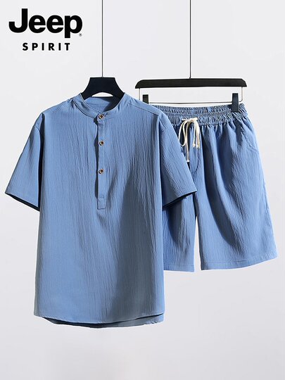 Jeep Sommeranzug aus Eisseide, Herren-Shorts mit kurzen Ärmeln, trendige, passende, hübsche Sommersportbekleidung, komplettes Set an Herrenbekleidung