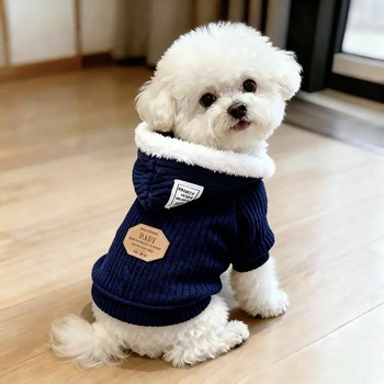 Dog clothes, winter warm hooded sweatshirt, plus velvet bichon frize, pomeranian, teddy, small dog pet clothing, anti-shedding