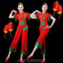 Dance drum clothing fan dance wind clothing lantern new Chinese performance clothing Yangge 2023 performance clothing womens festive red