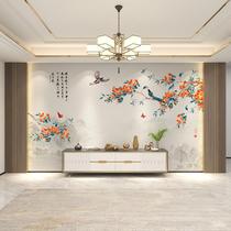 Modern minimalist Flower Bird wallpaper New Chinese Wall cloth Living room Bedroom TV Background Wall Wallpaper Wall Cloth Film & TV Mural Painting