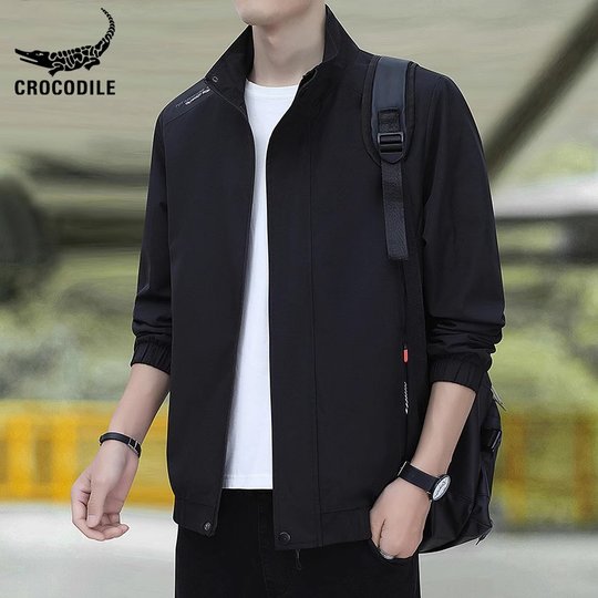 鳄鱼恤品牌休闲夹克男士2025年新款立领茄克衫秋季潮牌运动外套男