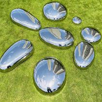 Stainless steel pebble round mirror sculpture custom decorative ornaments outdoor courtyard lawn pool landscape art