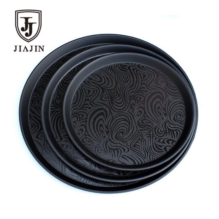 Black Round and Rectangular Thickened Non-Slip Tray for Home, Hotel, Restaurant, Non-Tempered Plastic, for Cafe Waitstaff