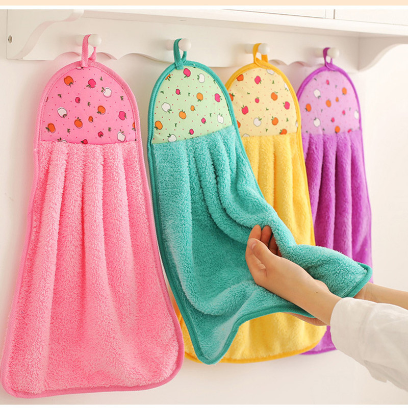 Thickened Cartoon Hanging Absorbent Hand Towel, Cute Korean Handkerchief Towel for Kitchen, Bathroom, and Children's Home Use