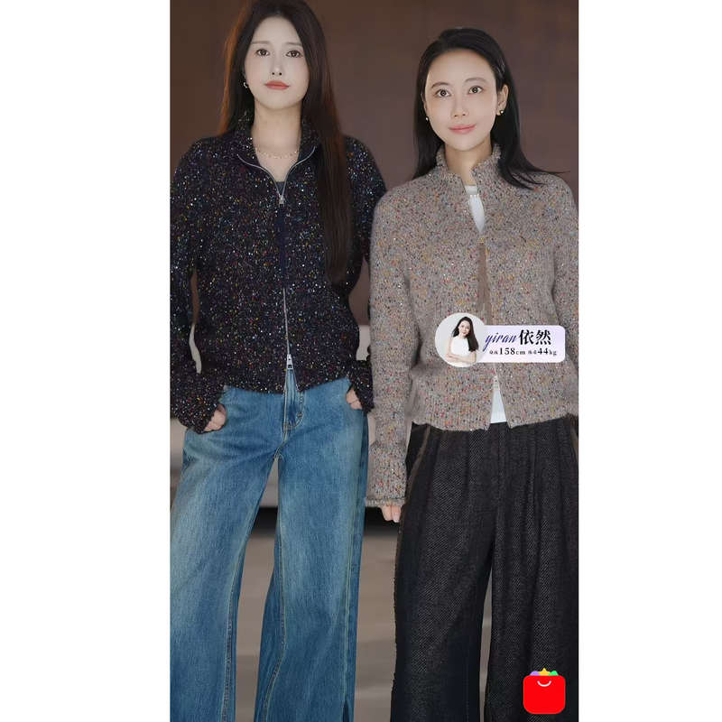 [Still a Top Pick] Heavyweight Floral Cashmere Double-Zipper Knit Long-Sleeve Cardigan