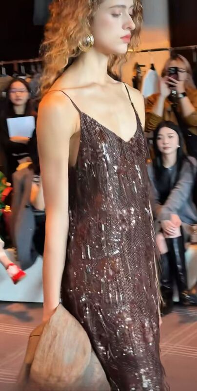 Heavy Sequined Tassel Strap Dress, French Resort Style Sequined Strap Dress, Vintage Tassel Long Dress