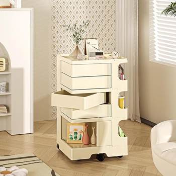 Rotating multi-functional cabinet bedroom cart storage rack with wheels movable layered snack cosmetic storage cabinet