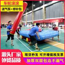 Fun sports meeting specific smart outdoor team building equipment inflatable wheels rolling Roman chariots bridge repairs and road paving