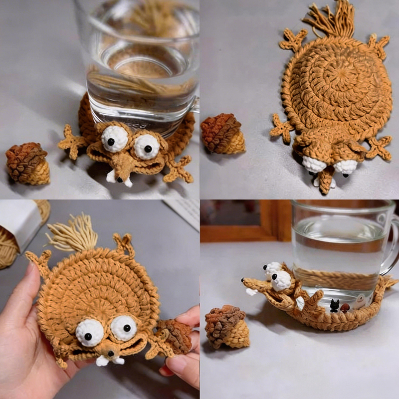 Yarn Hand Knitting Class Flavor Squirrel Coaster Crochet DIY Material Kit to Pass Time, Relieve Boredom, Gift Hook