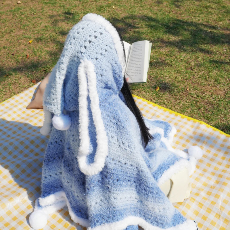 Wool Hand-Knitted Rabbit Ear Seven-Star Blanket Cape DIY Crochet Material Kit Shawl Gift to Pass the Time for Adults