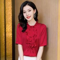 Heavy silk short-sleeved shirt for women 2024 summer loose textured mulberry silk half-sleeved shirt A3587