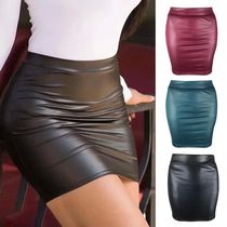 Women Mini Long Skirt Solid Color High Waist Slim Fit Skinny