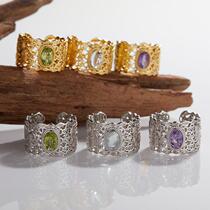 S925 sterling silver inlaid with natural peridot and aquamarine gemstone rings for men and women retro and high-end European and American hot models