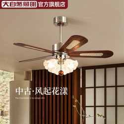 Vintage-Style Living Room Fan Light in Nature-Inspired Design, Modern Minimalist Retro Glass Bedroom Dining Room Silent Inverter Fan Light