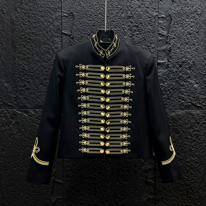 Heavy-Duty Palace-Style Embroidered Black and Gold Stand-Collar Jacket for Men, High-End, Cool and Handsome, Napoleon-Style Metal Button Short Coat Heavy-Duty Palace-Style Embroidered Black and Gold Stand-Collar Jacket for Men, High-End, Cool and Handsome, Napoleon-Style Metal Button Short Coat