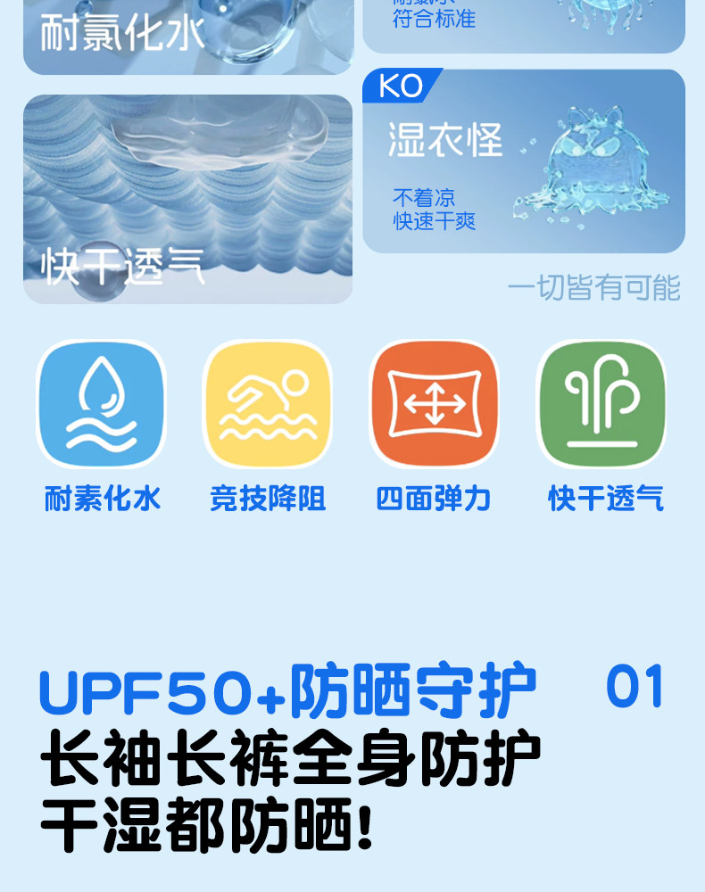 儿童泳衣女孩长袖长裤分体防晒速干亲肤高弹温泉度假训练游泳套装 — 4