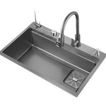 Boom Da 3498 (Royalstar) 304 Gun Grey Large Single Tank Kitchen Handmade Stainless Steel Waterfall Sink