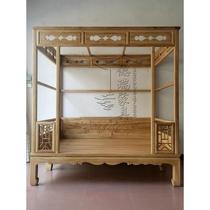 Elm canopy bed flower and bird canopy bed solid wood bed Chinese antique wedding bed homestay home step bed step bed