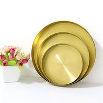 Gold stainless steel disc tray metal round storage tray candy tray tea tray fruit tray ornaments