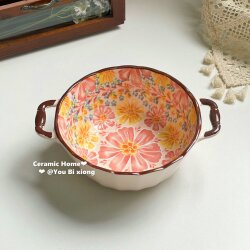 Dandelion Double Ear Soup Bowl For Home 2025 New arrival Ceramic Large Bowl for Eating Eating Noodles Bowl for Soup Noodles Bowl Large Soup Basin