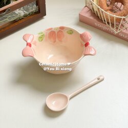 Flower Shadow Cute Ceramic Yogurt Bowl For Home 2025 New arrival Rice Bowl Breakfast Bowl Double Ear Bowl Salah Bowl Dessert Bowl