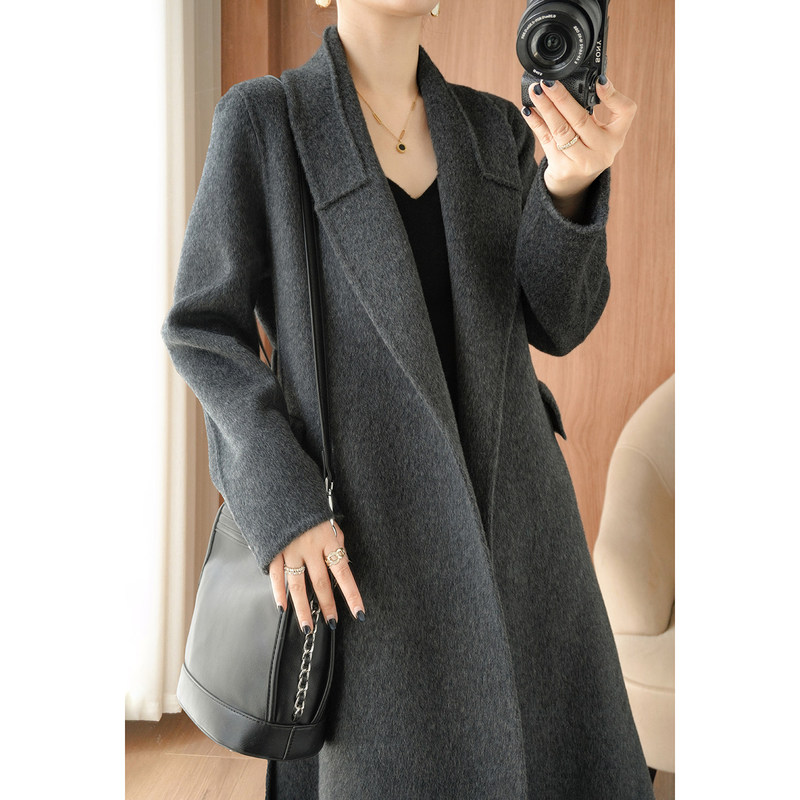 26 New Autumn and Winter Mid-Length Double-Sided Cashmere Coat for Women, High-End Wool Coat for Women, Slim Fit Thickened Woolen Coat
