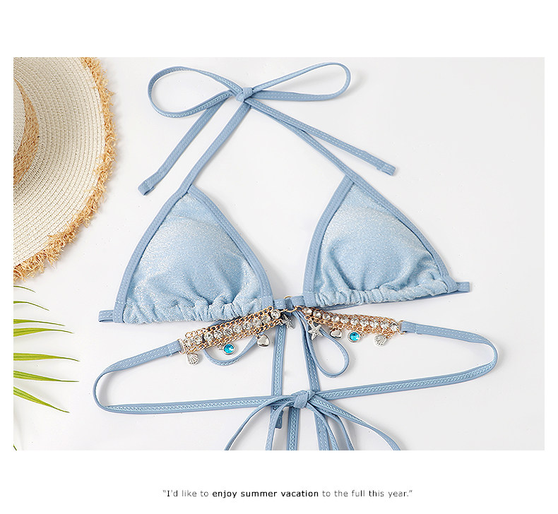 Women's Sexy Bikini Mermaid Chain Beach Swim Tops Blue Swimwear