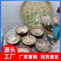 Handmade shell coconut bowl living room home decoration entrance key jewelry storage coconut bowl handmade creative ornaments