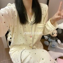Colorful polka dot cotton pajamas for women spring and autumn long-sleeved Japanese style sweet and simple student cardigan home wear set