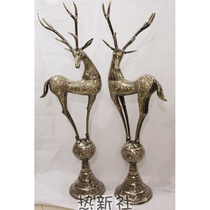 巴基斯坦铜器　1.5M高 彩点对鹿 动物进口手工艺术铜制摆设