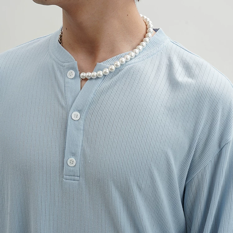 OU Утопия из лоозеляйци Лиоцелл Henley воротник лонгслив летняя тонкая полосатая футболка мужская и женская