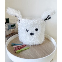 Korean same style ins same style cute plush bow puppy round tissue cover tissue box storage box
