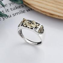 Yunchaoxuan S925 sterling silver fashion niche design personality creative retro small Pixiu good luck open ring for men and women