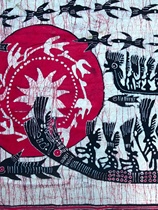 Guangxi Zhuang characteristic folk customs and customs event scene batik painting Bronze Drum Festival decorative canvas art hanging painting