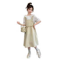 Girls Summer Dress 2024 New Style Childrens Casual Suspender Skirt Fashionable Big Childrens Clothing Two-piece Skirt