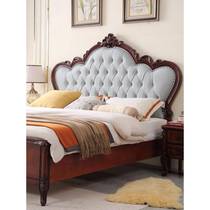 American light luxury solid wood bed modern European style carved wedding bedside soft-packed backrest master bedroom silent double storage bed