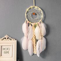 () Girly heart lace dream catcher hanging wind chime pure white feather aerial hanging night market