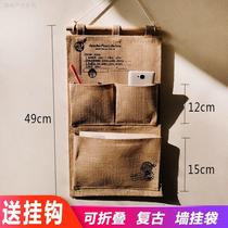 Retro jute wall hanging storage bag simple hanging bag fabric dormitory door behind wardrobe wall hanging storage bag sundry hanging bag