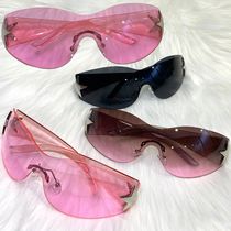 Rimless Y2K Sunglasses Women Men Oversized rendy Wrap Around