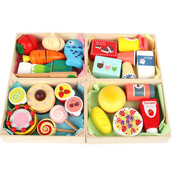 Wooden simulation has been cut in the kitchen cut toy wooden children's wooden box fruits and vegetables