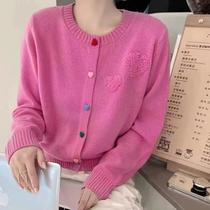 2024 Spring and Autumn Chic Design Sweater Womens Gentle and Sweet Colorful Button Round Neck Knitted Long Sleeve Cardigan Jacket